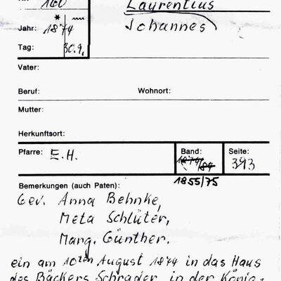 Geburtsurkunde Johannes Laurentius