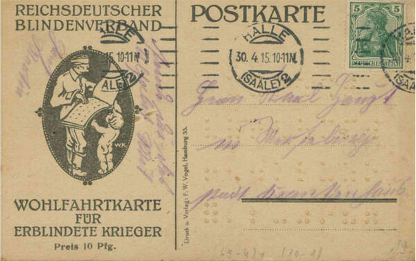 Bild vergr&ouml;&szlig;ern: Wohlfahrtkarte-fuer-erblindete-soldaten-erster-weltkrieg